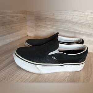 Vans Black Slip-On Platform Sneakers with White Sole